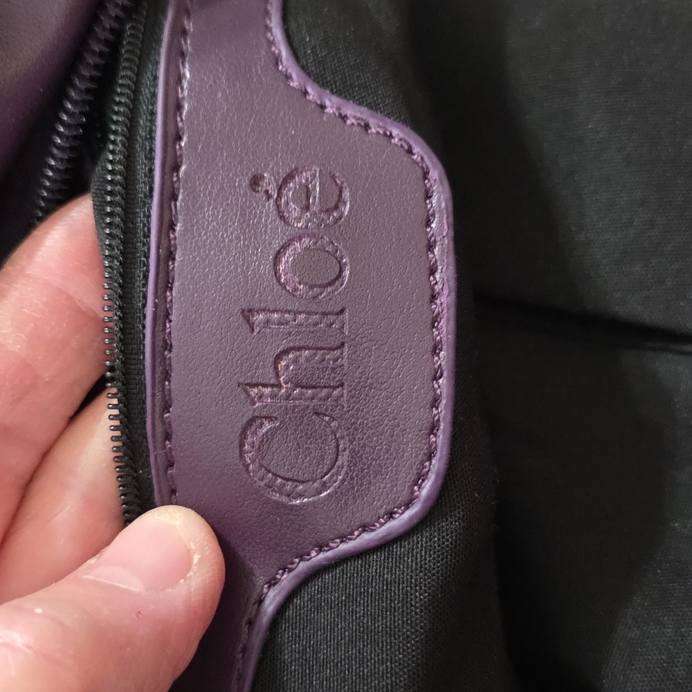 Chloe?? Large Hobo Bag Purse Purple Faux Leather Big Bead Zips Key Chain *READ* - Picture 7 of 13